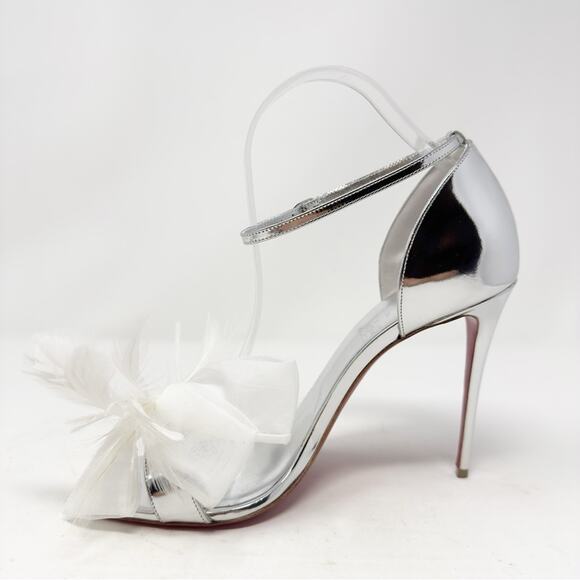 Christian Louboutin Anemona Silver Feather Sandals Heels Size EU 40.5 - Picture 8 of 14